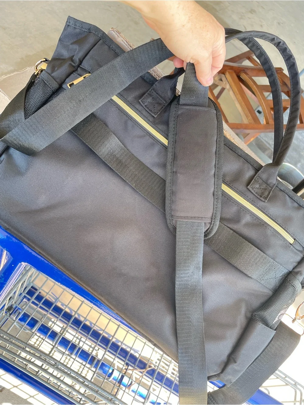Black Laptop Tote Bag with Gold Zipper Accents